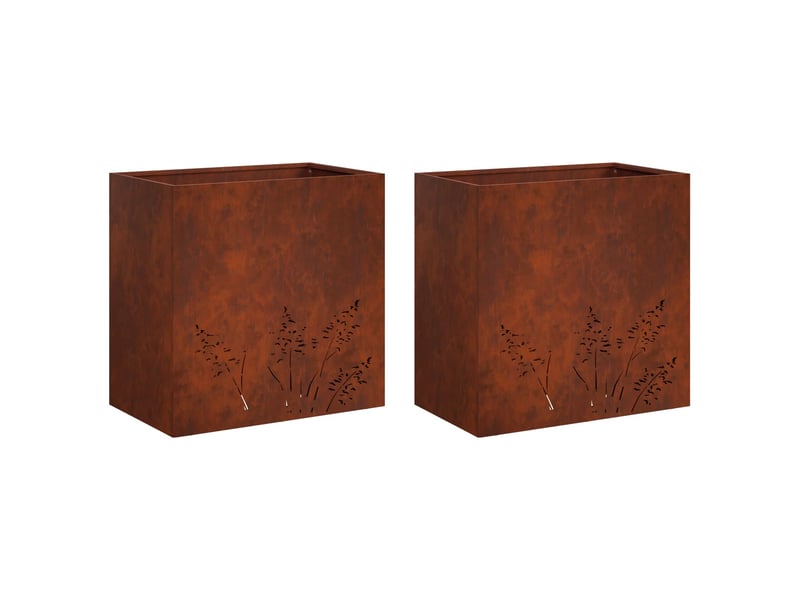 Jardinière - cache-pot de jardin 2 pcs rouillé 50 x 30 x 49 cm acier patiné  - Conforama A