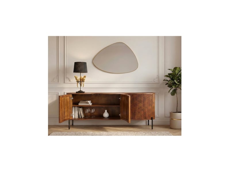  Buffet rivage 177 cm en bois de manguier marron – 3 portes aux façades rainurées  - Conforama E