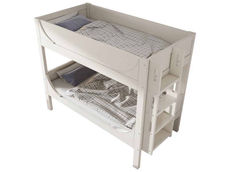  Lit superposé 90x200 cm, lit enfant avec escalier amovible, design en forme de traîneau, blanc, sans matelas  - Conforama A