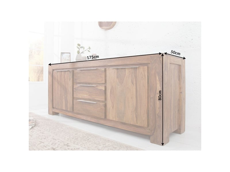  Buffet gradi 175 cm en bois massif de sheesham verni – 2 portes, 3 tiroirs et veinage naturel  - Conforama C