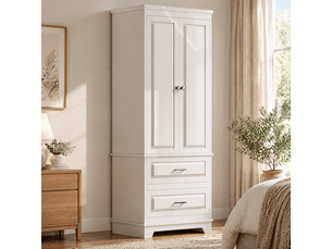 Armoire chambre penderie avec 2 portes 2 tiroirs, armoires de rangement avec  étagère réglable, 60x40x157 cm, blanc