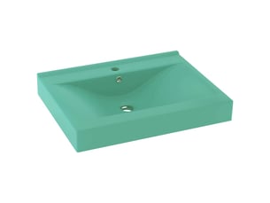 Lavabo de bain, vasque à poser avec trou de robinet vert clair mat 60x46 cm céramique cf65632