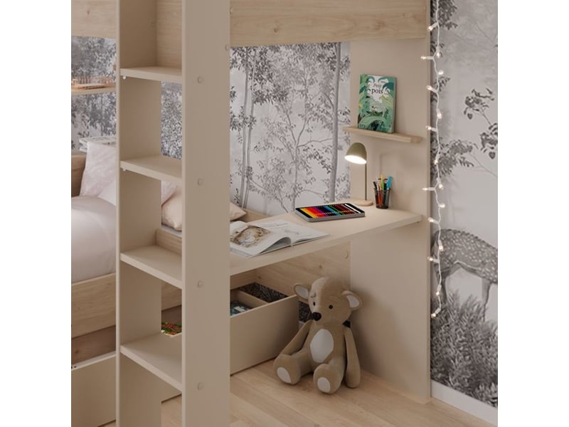  Lit superpose oasis twin 90x200 reversible chene cachemire avec tiroir et sommier 2143LISU - Conforama C