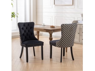 Lot de 2 chaises de salle à manger en velours noir, dossier capitonné, 65 x 50 x 95 cm
