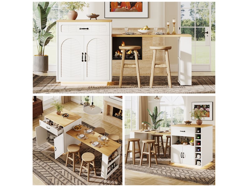 Buffet scandinave blanc et noir avec table extensible led, 2 tiroirs et 4 portes – meuble cuisine moderne - Conforama D