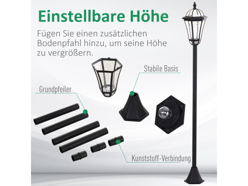  Lot de 2 lampadaires solaires led, abs et inox noir, ø18,5 x h129 cm, ip44, économie d’énergie  - Conforama B