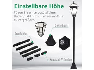 Lot de 2 lampadaires solaires led, abs et inox noir, ø18,5 x h129 cm, ip44, économie d’énergie