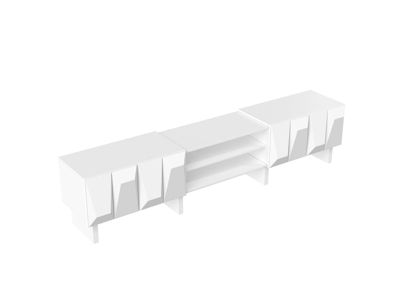  Meuble tv 4 portes à relief et niches passe-câbles blanc 180x34x44.5 cm GL6838W - Conforama B