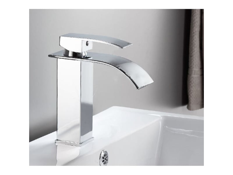  Robinet cascade laqué argent, évier comptoir chaudfroid, armoire salle bain, monotrou, lavabo cascade, mitigeur, laiton  - Conforama E