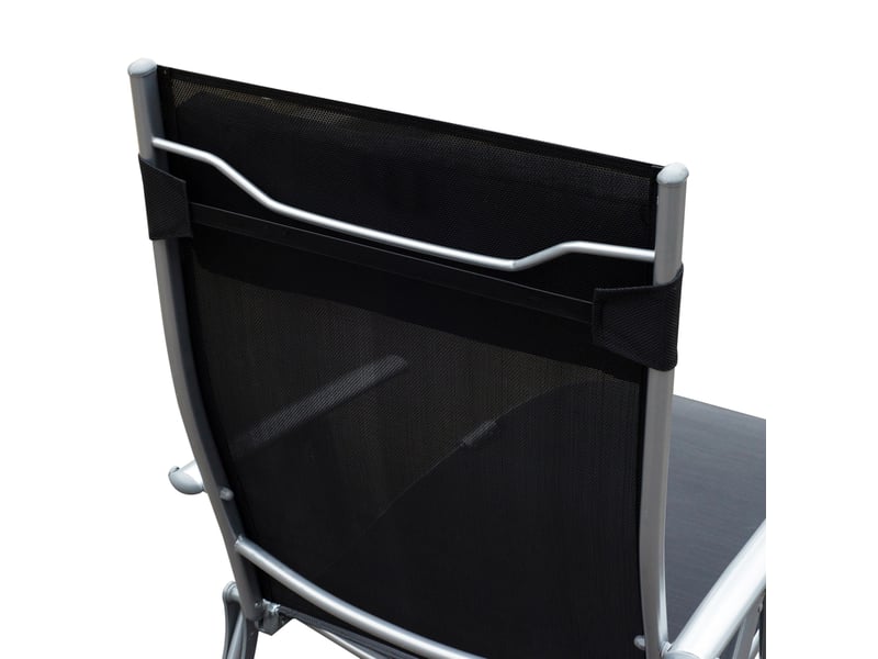  Bain de soleil pliable noir en métal et textilène, dossier réglable 5 positions avec coussin pour terrasse  - Conforama D
