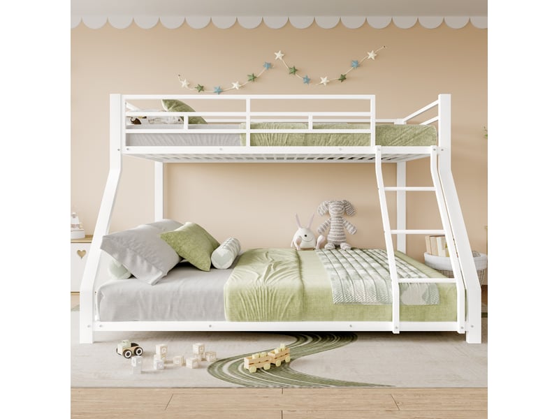  Lit superposé enfant en métal 90x200 et 140x200 cm avec échelle, blanc  - Conforama E