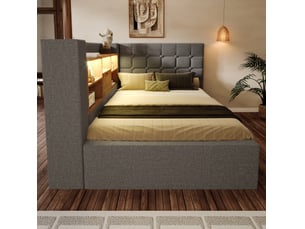 Lit coffre 90x190 cm <strong>OKWISH</strong> <strong></strong> coloris gris