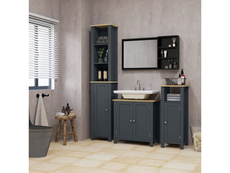  Meuble sous-évier en panneaux de particules et mdf, 2 portes et étagère intérieure réglable, 60 x 30 x 60 cm, gris  - Conforama D