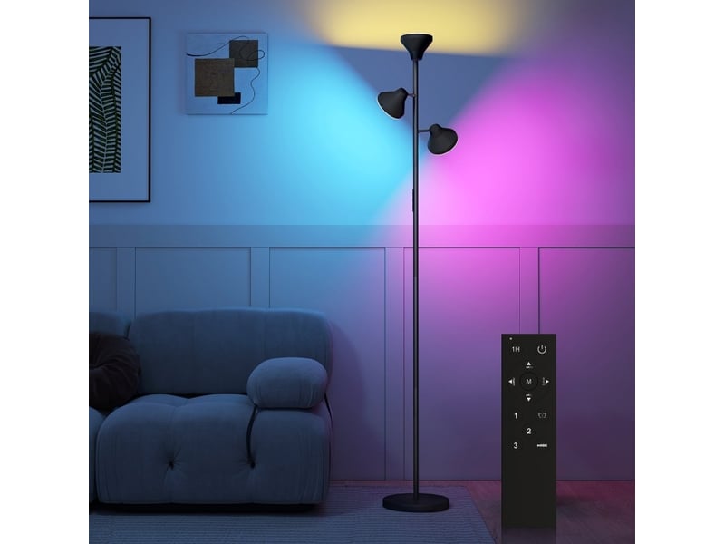  Lampe sur pied réglable à 3 têtes avec télécommande, touch, couleur et rgb noir  - Conforama E