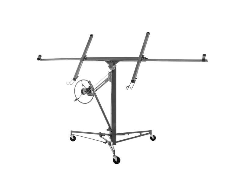  Lève-plaques de plâtre 68 kg, acier gris, hauteur réglable 140 à 350 cm, pour murs et plafonds, pliable  - Conforama B