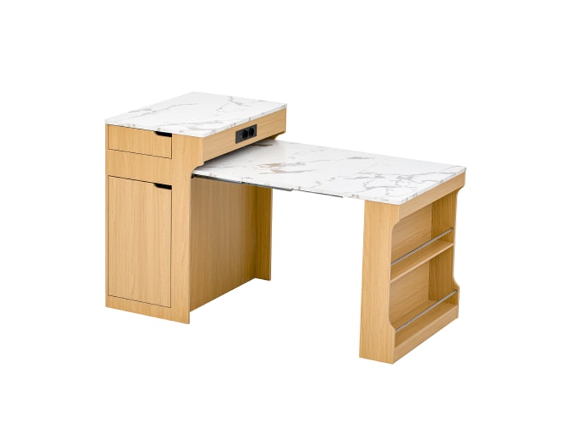 Îlot de cuisine mobile sur roulettes – table extensible, multiprise et 2 tiroirs – buffet ou enfilade naturel - Conforama D