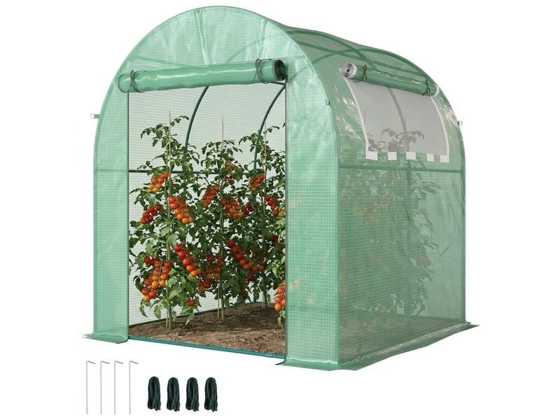  Serre tunnel de jardin 3,24m², serre de jardin tunnel porte et fenêtre enroulables, bâche pe, 180 x 180 x 200 cm, verte  - Conforama A
