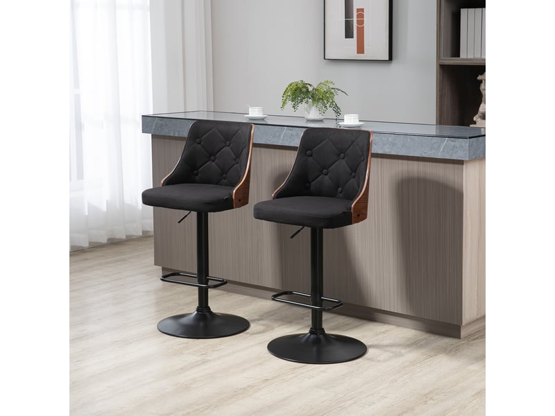  Lot de 2 tabourets de bar réglable en hauteur rotatif sur 360° avec repose-pieds, tissu capitonné  - Conforama C