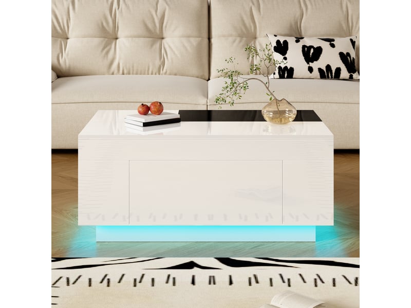  Table basse rectangulaire blanc avec 1 tiroir - 50x80 cm led mdf table basse blanc - Conforama D