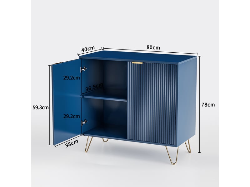  Buffet bleu 80 cm armoire de cuisine avec 2 portes, meuble de rangement avec poignées et pieds métal  - Conforama C