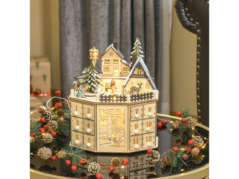  Calendrier de l'avent, décoration de noël, lumières led, 24 tiroirs, naturel  - Conforama D
