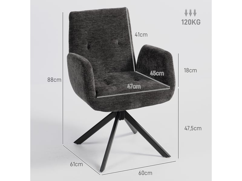  Fauteuil pivotant à 360° capitonné tissu noir 60 x 61 x 88 cm  - Conforama C