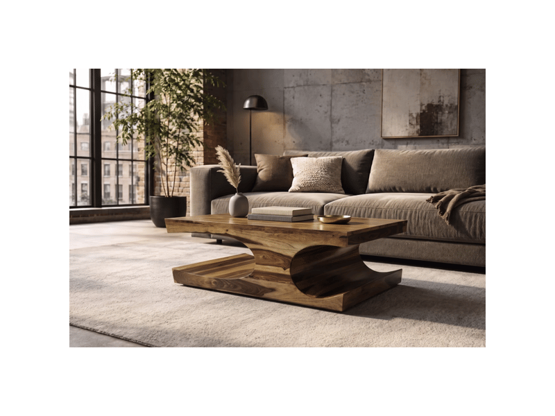 Table basse noma 105 cm en bois de sheesham massif verni avec niches arrondies - Conforama D