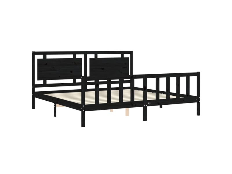  Lit double- lit adulte -  cadre de lit sans matelas noir 200x200 cm bois massif de pin  - Conforama D