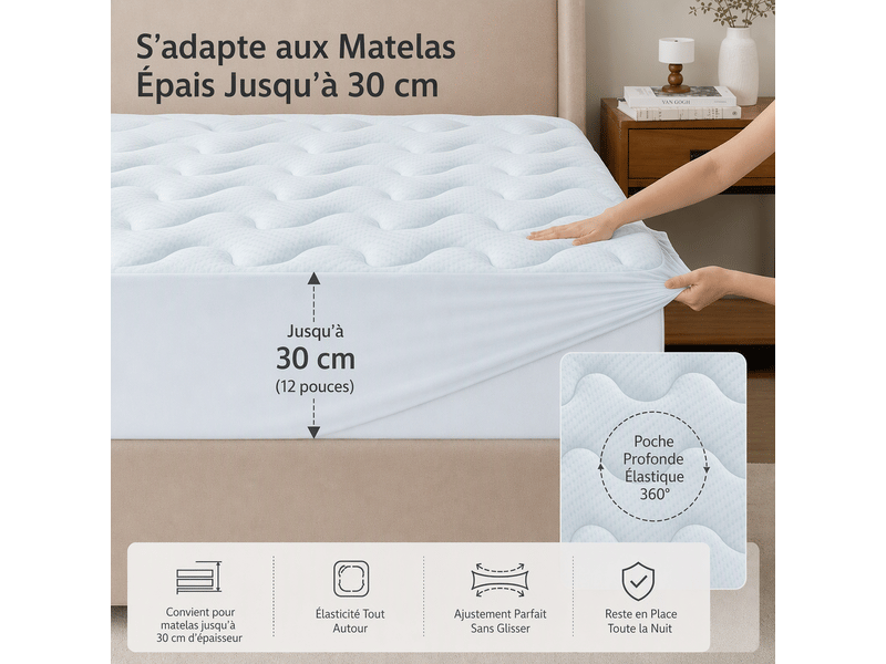  Surmatelas housse 180x200 | mémoire de forme pour 2 personnes | poche extra-profonde jusqu'à 30 cm | contre les maux de dos OverMattress180x200 - Conforama E