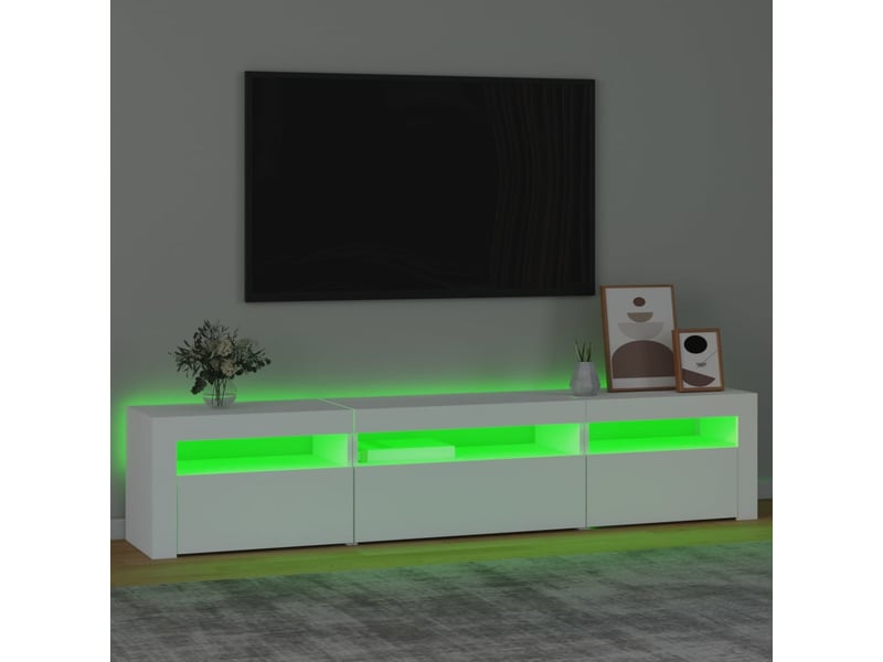  Meuble tv - banc tv - meuble de rangement avec lumières led blanc 195x35x40 cm  - Conforama D