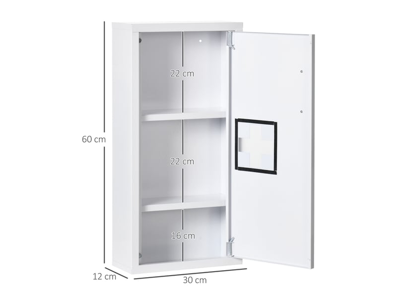  Armoire à pharmacie murale 30 x 12 x 60 cm blanche en acier, 3 compartiments avec fermeture magnétique  - Conforama C