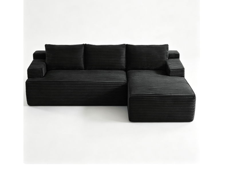  Canapé 4 places - 238x152x66cm - modulable sans montage avec méridienne droite et tissu velours côtelé - noir  - Conforama A