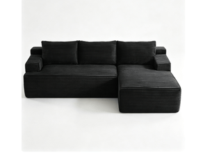 Canapé 4 places - 238x152x66cm - modulable sans montage avec méridienne droite et tissu velours côtelé - noir