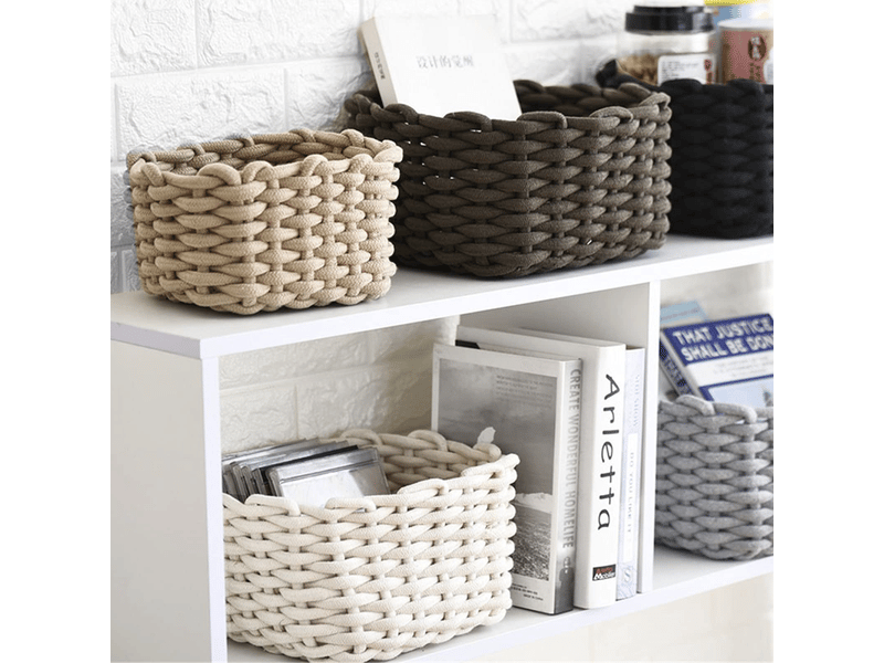  Panier de rangement en corde de coton organisateurs de paniers de rangement rectangulaires naturels décoratifs pour chambre de bébé, salon  - Conforama D