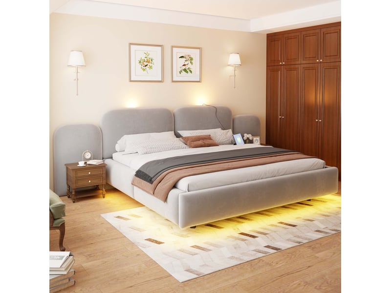 Lit coffre 180x200 avec led et prises usb-c evryae - Conforama D