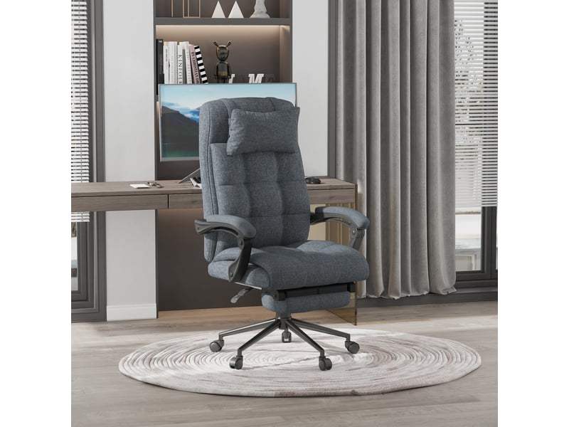  Fauteuil de bureau ergonomique inclinable, fauteuil de direction à dossier haut, avec appui-tête et repose-pieds amovible, 66 x 76 x 112-120 cm, gris  - Conforama D