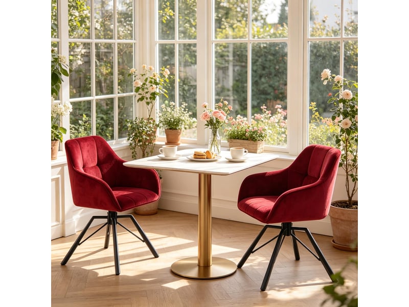  Lot de 2 chaises de salle à manger,57x54x82,5 cm,pivotantes,velours,bordeaux  - Conforama E