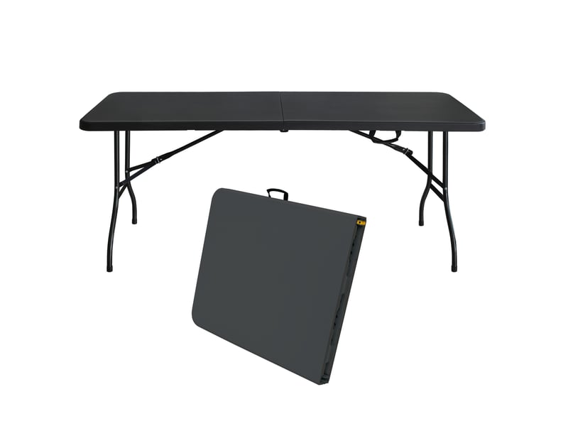  Table de jardin pliante 180x73,6x73,6 cm noire en plastique, structure en acier, pour 6 à 8 personnes  - Conforama A