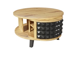 Table basse ronde ø 80 cm, table tournante avec rangement caché, aggloméré, bois et noir