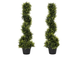 Lot de 2 arbres artificiels en spirale 90 cm, feuillage vert et pots noirs, décoration intérieure et extérieure