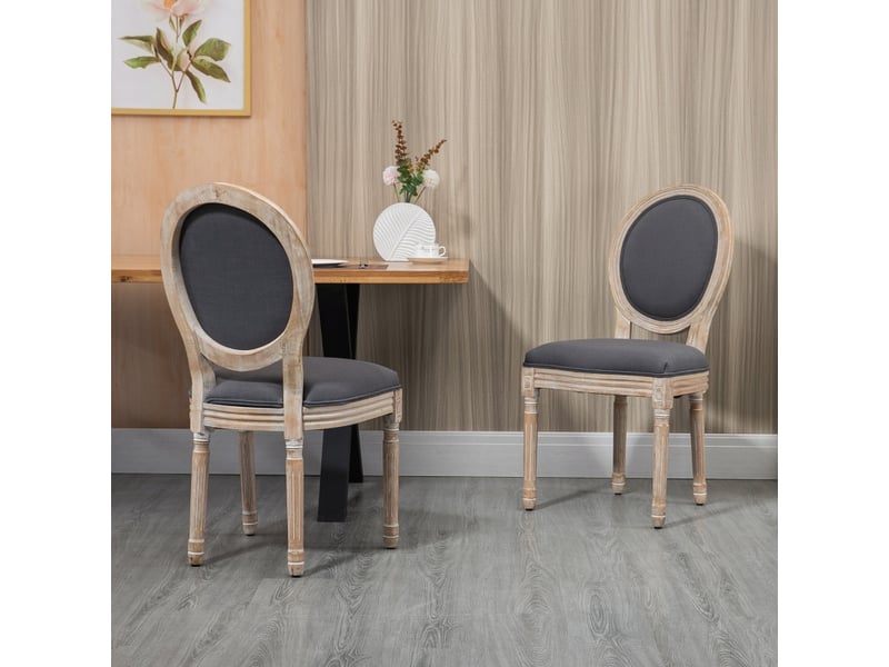  Lot de 2 chaises de salle à manger rembourrées à dossier haut  - pieds sculptés bois et métal - gris  - Conforama C