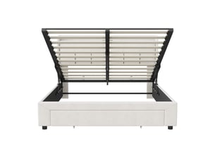 Lit 140x200cm - lit coffre 140x200cm - lit hydraulique avec rangement, tête de lit étagère, prises usb et led - velours beige
