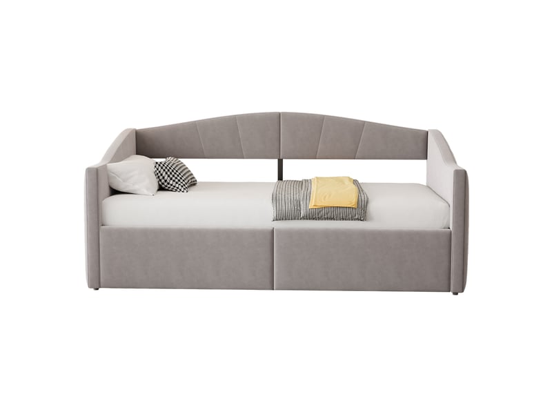  Lit sofa rembourré en velours gris clair 90 x 200 cm  - Conforama A