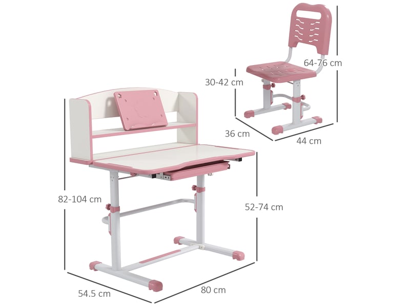  Bureau enfant avec chaise réglable rose 80 x 54,5 x 82-104 cm, bureau enfant 6-12 ans  - Conforama E