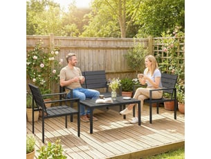 Salon de jardin 4 places 104x71x76,5 cm avec canapé 2 places, 2 fauteuils, table basse, métal noir