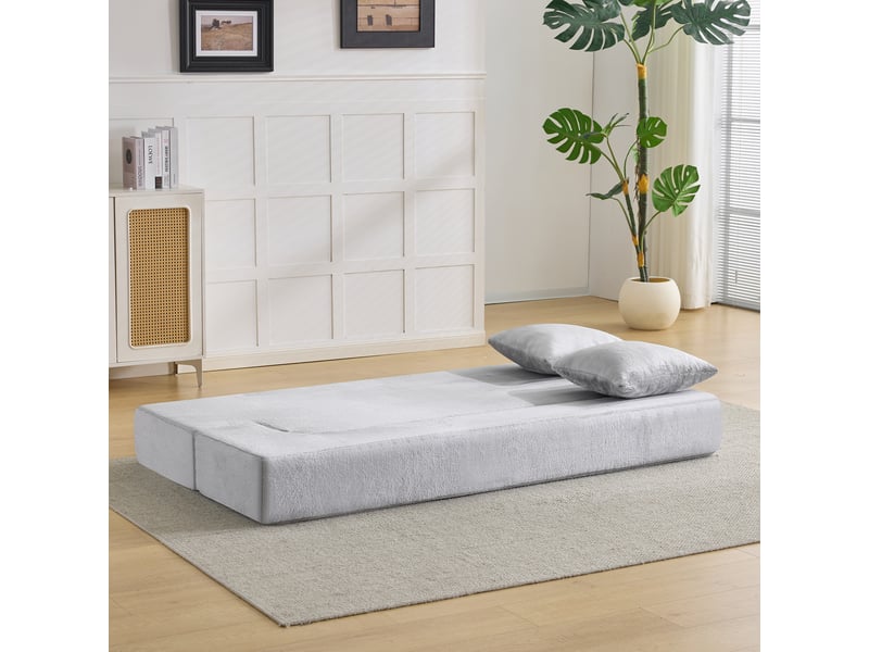  Canapé convertible 2 places pliable pour couchage d’appoint  - mousse mémoire, tissu gris clair  - Conforama C