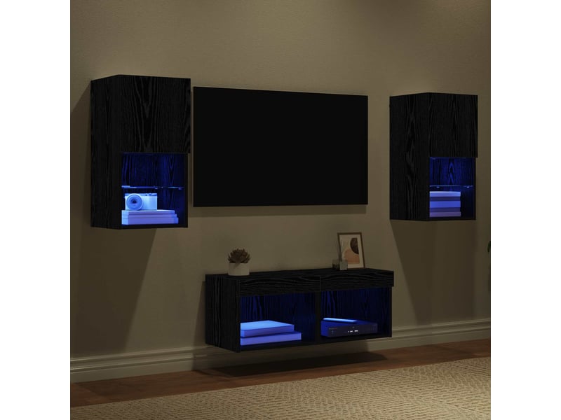  Lot de 4 meuble tv mural, meuble tv suspendu chêne noir bois d'ingénierie shl26015  - Conforama E