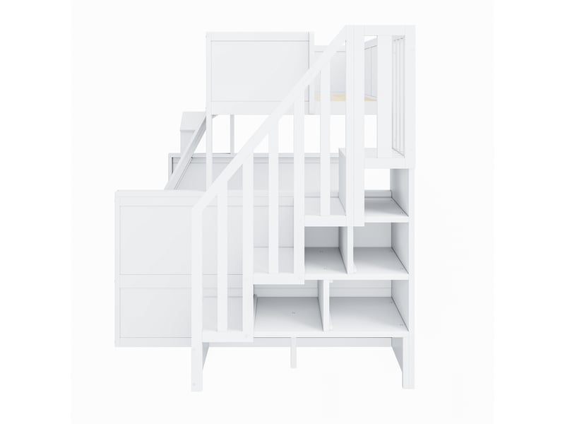 Lit superposé enfant en bois massif 90x200140x200 cm, échelle, tiroirs et fenêtres - Conforama E