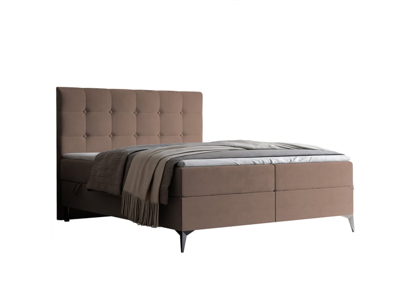 Lit coffre bailey - 160x200 cm - avec matelas et surmatelas - velours dense - marron clair BAILEY - Conforama A