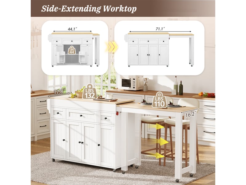 Îlot de cuisine, 137x45,2x92 cm, bicolore cao-KL000015AAK-conf-NEW - Conforama W